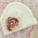 Newborn Baby Girl Hospital Hat Cream With Shabby And Pearl