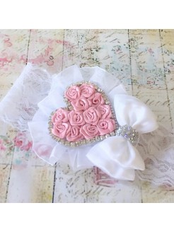 Christening headband Dusty pink rosette heart