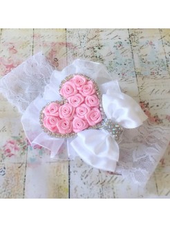 Christening Headband Baby Pink Rosette Heart