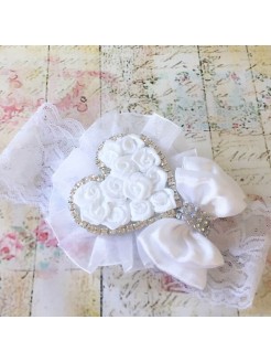 Christening Headband White Rosette Heart