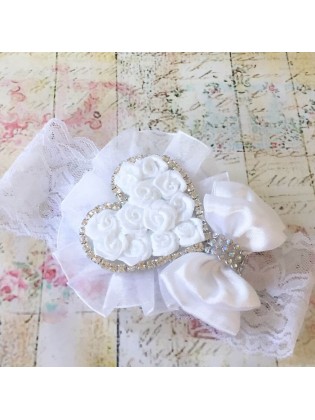 Luxury Christening Headband White Rosette Heart