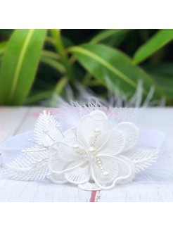 Christening Headband Organza Flower With Pearls