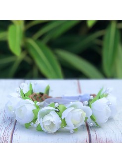 Baby Girl Flower Crown White Roses With Pearls