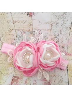 Exclusive Baby Girl Headband Pink With White Flowers Exclusive Baby Girl Headband Pink With White Flowers