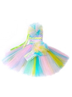 Baby girl tulle dress Rainbow with headband