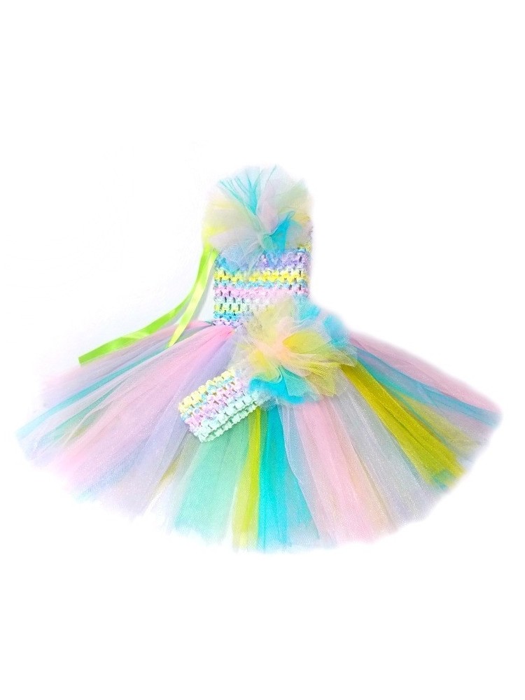 Baby girl tulle dress Rainbow with headband