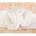 Cotton Baby Girl Headband White With White Flowers