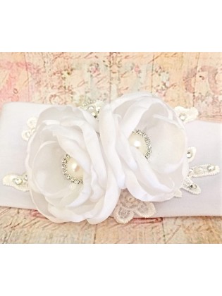 Cotton Baby Girl Headband White With White Flowers