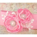 Cotton Baby Girl Headband Pink With Pink Flowers