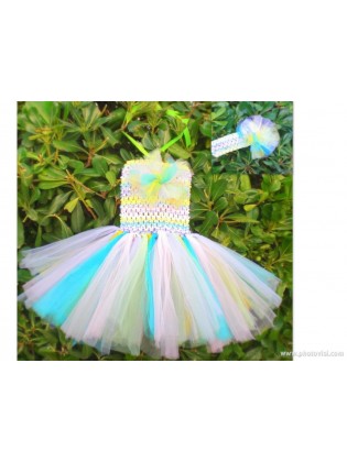 Baby girl tulle dress Rainbow with headband