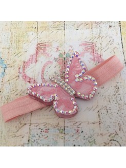 Baby Girl Handmade Headband Diamante Butterfly