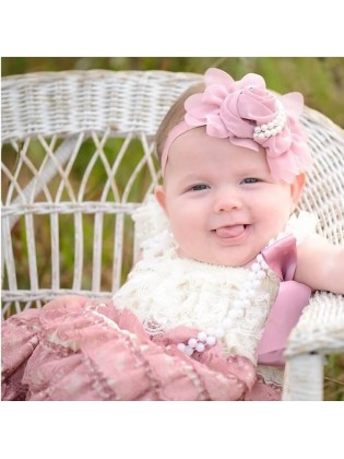 Baby Girl Dress With Lace Cream And Dusty Pink