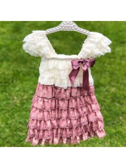 Baby Girl Dress With Lace Cream And Dusty Pink