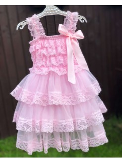 Baby Girl Dress Pink Chiffon And Lace