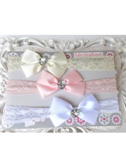 Newborn Headbands Set Diamante Satin Flowers