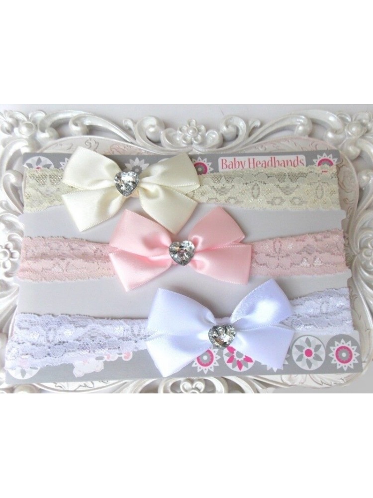 Newborn Headbands Set Diamante Satin Flowers