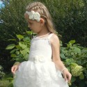 Baby Girl Sash Belt Cream Roses With Silver Leaves