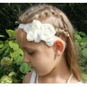Baby Girl Sash Belt Cream Roses With Silver Leaves
