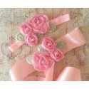 Baby Girl Sash Belt Pink Roses With Silver Leaves