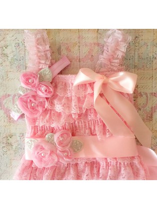 Baby Girl Sash Belt Pink Roses With Silver Leaves