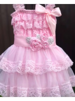 Baby girl sash belt ''Pink roses with silver leaves''