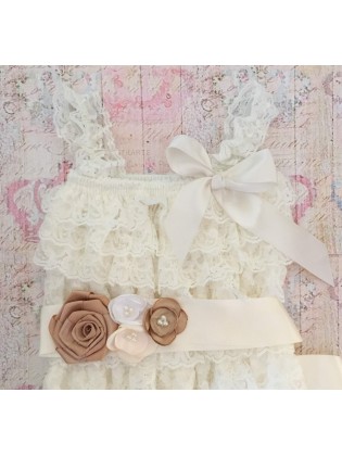 Flower Girl Sash Belt Cream,Beige, Champagne Flowers