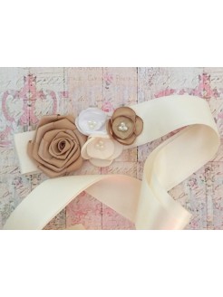 Baby Girl Sash Belt Cream With Champagne