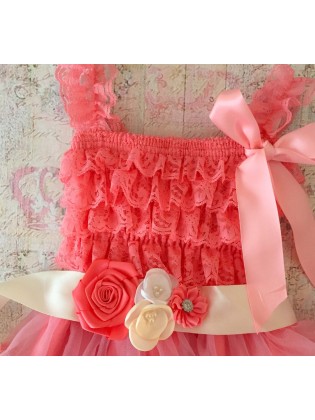 Baby Girl Sash Belt Cream With Coral