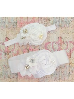 Baby girl sash belt ''White satin bouquet ''