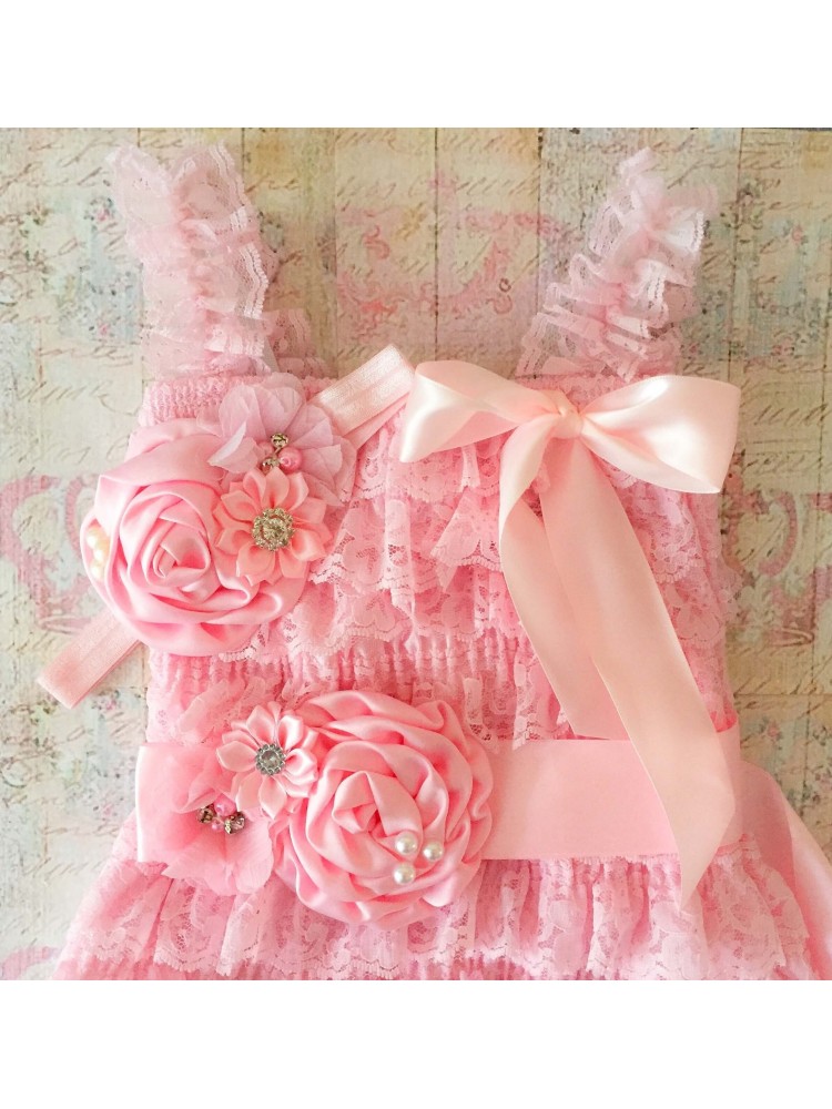 Baby Girl Sash Belt Pink Satin Bouquet