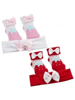 Newborn Socks With Headband Set Strawberry