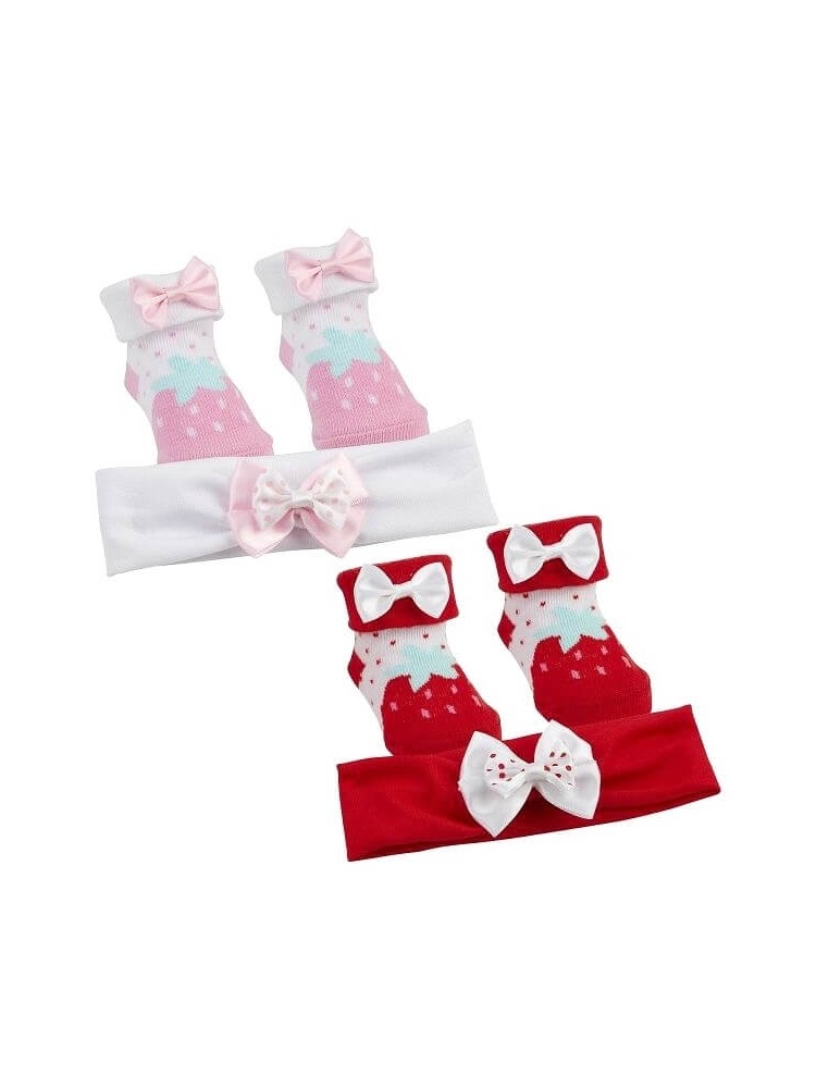 Newborn Socks With Headband Set Strawberry