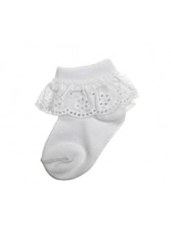 Baby Girl White Christening Socks With Lace