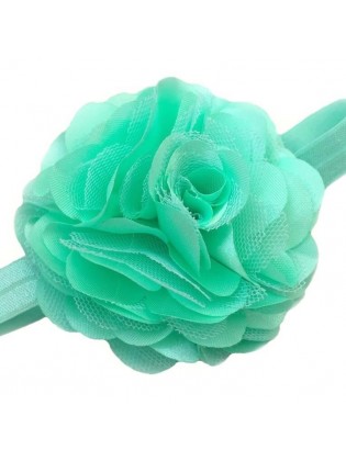 Baby Girl Headband Satin Tulle Flower Aqua Mint