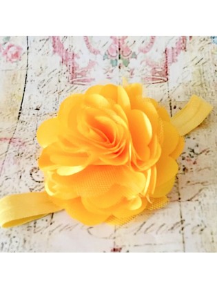 Baby Girl Headband Satin Tulle Flower Yellow