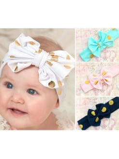 Baby Girl Cotton Headband Gold Dots Bow