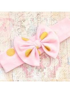 Baby Girl Cotton Headband Gold Dots Bow