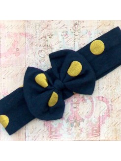 Baby Girl Cotton Headband Gold Dots Bow