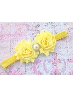 Baby girl headband Shabby yellow roses
