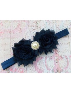 Baby girl headband Navy blue roses