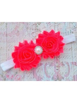 Baby girl headband Neon roses & white