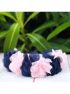 Girl Flower Crown Headband Navy Blue With Pink