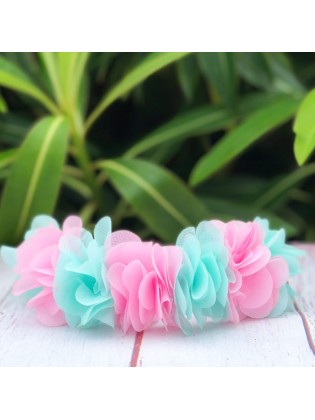 Flower Crown Headband Aqua and Pink