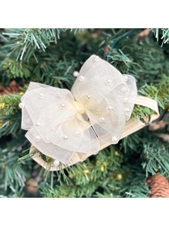 Girl Ivory organza Bow Headband with Pearls