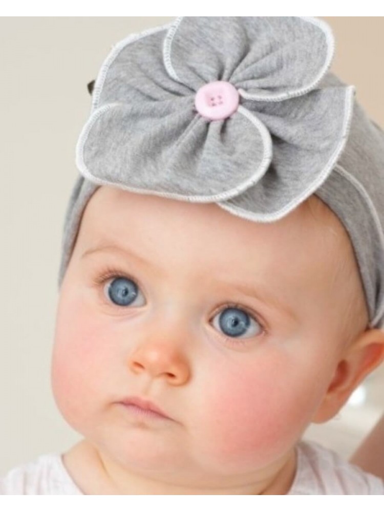 Baby Girl Cotton Hat Grey With Flower 
