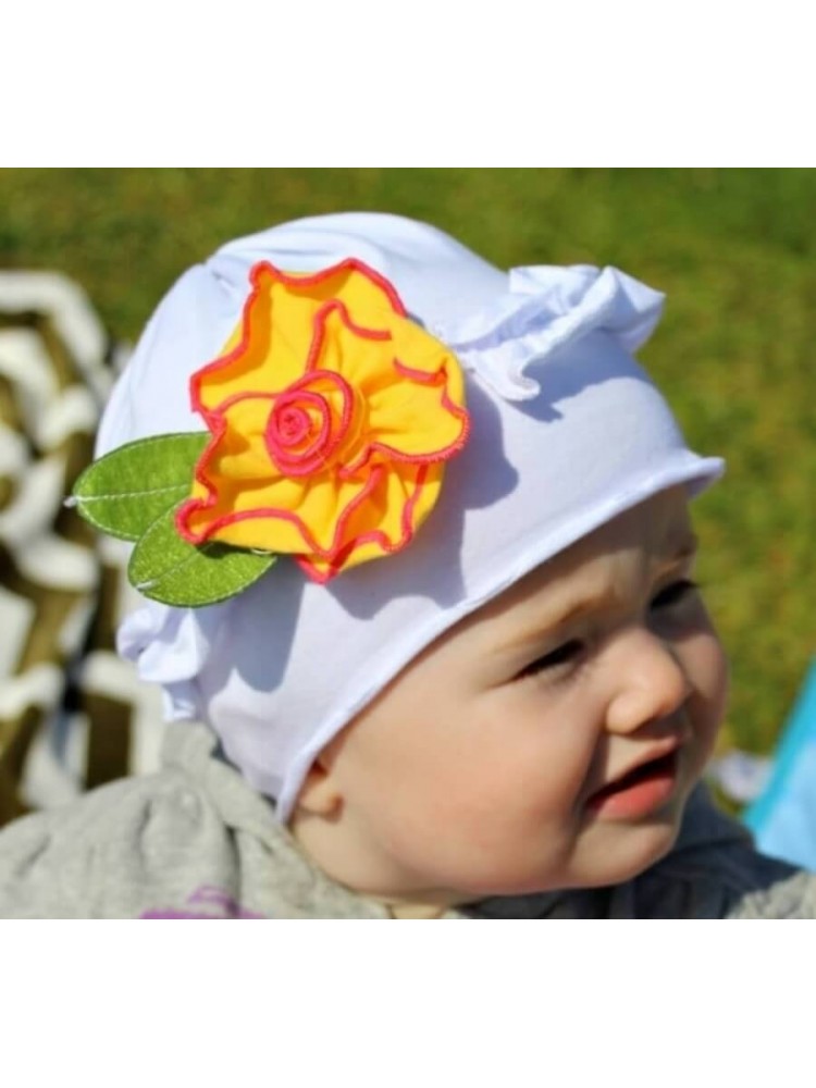 Baby Girl Cotton Hat White With Rose Baby Girl Cotton Hat White With Rose