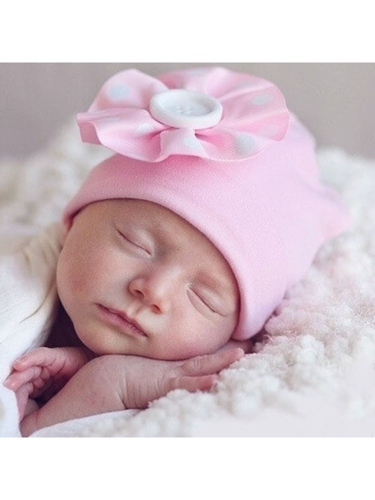 Baby Girl Pink Cotton Hat Dotty Pink Flower