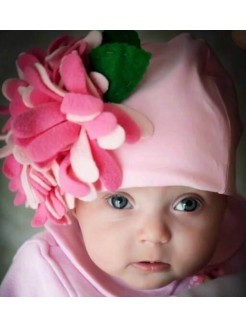 Baby Girl Pink Cotton Hat With Felt Flower