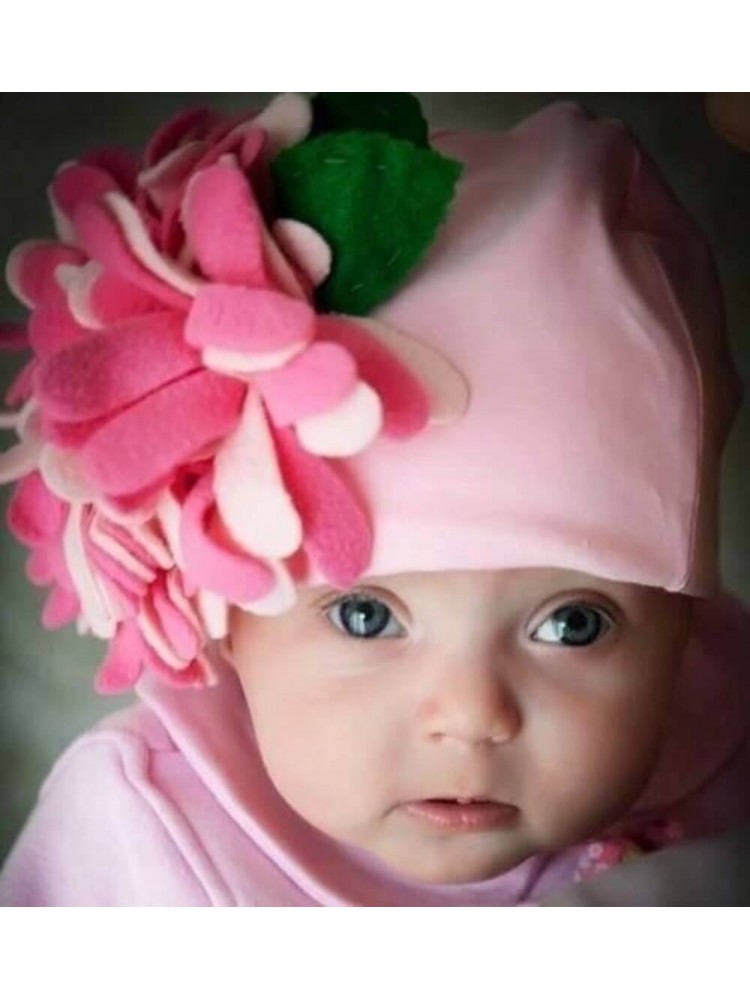 Baby Girl Pink Cotton Hat With Felt Flower