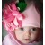 Baby girl pink cotton hat 3 D felt flowers